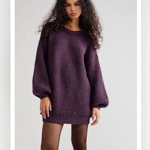 Free People Lola Sweater Mini Dress Deep Purple Oversized Sweater Cozy Chic